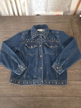 Vintage 90s Tantrums Studded Denim Jacket Western Boho Blue Jean Cotton Womens M